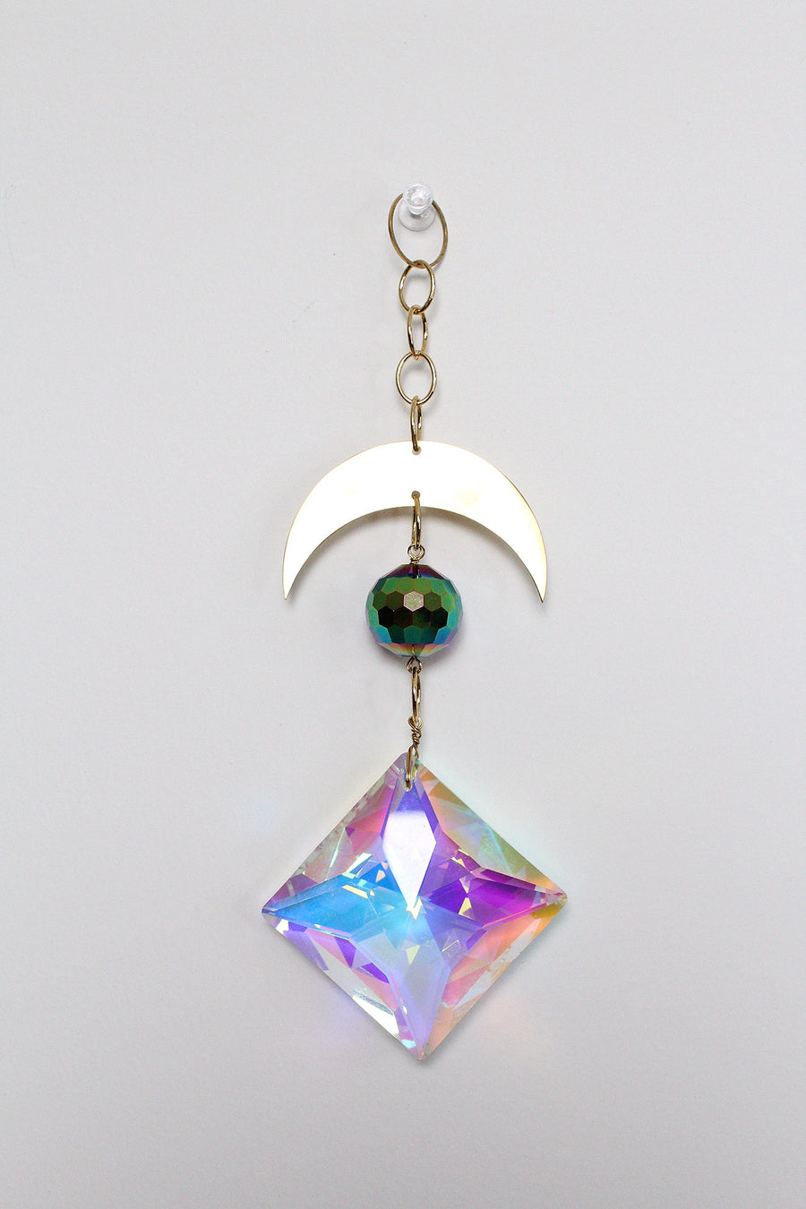 Aura Iridescent Sun Catcher | Crystal Brass Moon Wall Hanging Art | Christmas Ornament