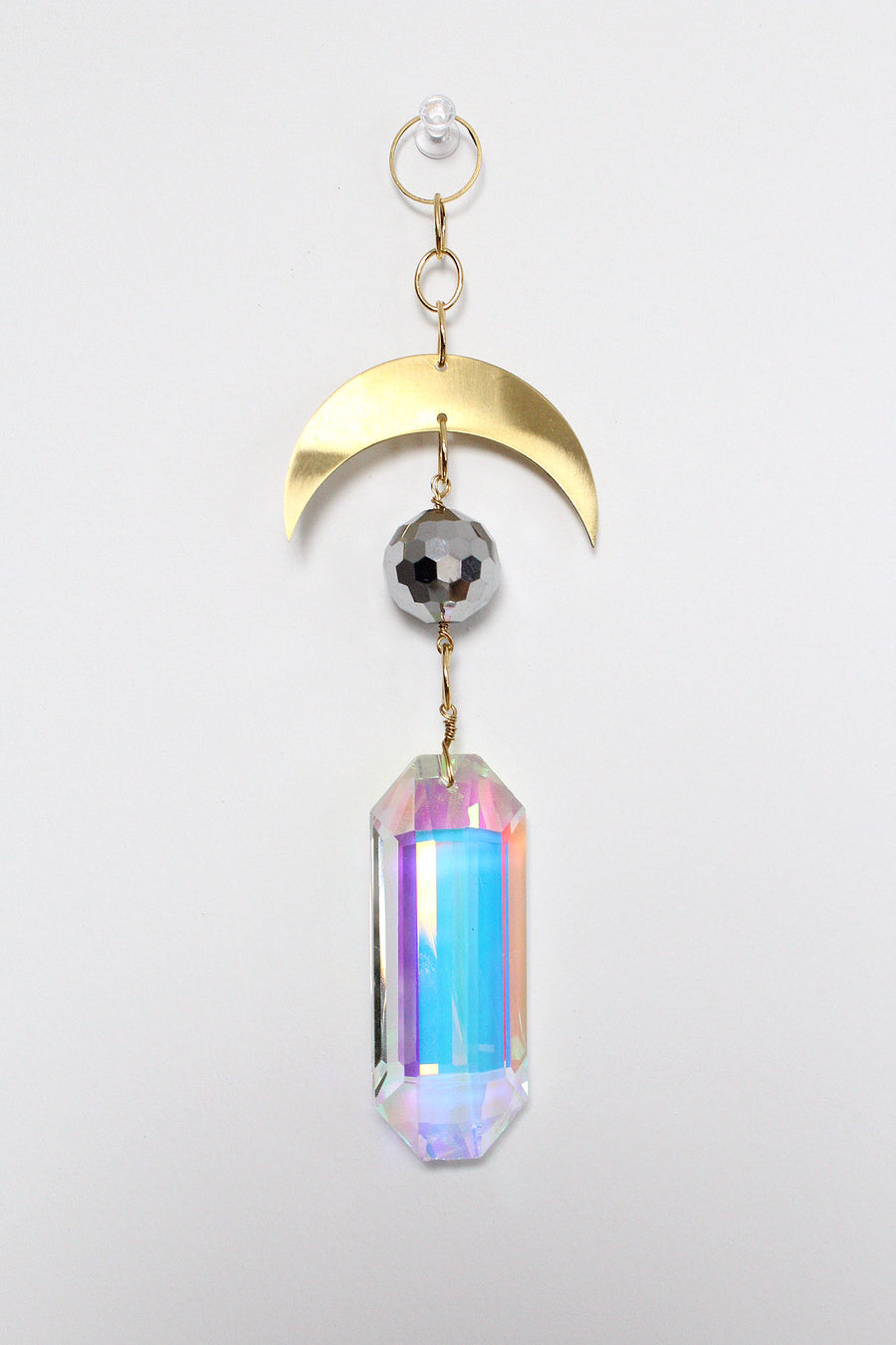 Aura Iridescent Sun Catcher | Crystal Brass Moon Wall Hanging Art | Christmas Ornament