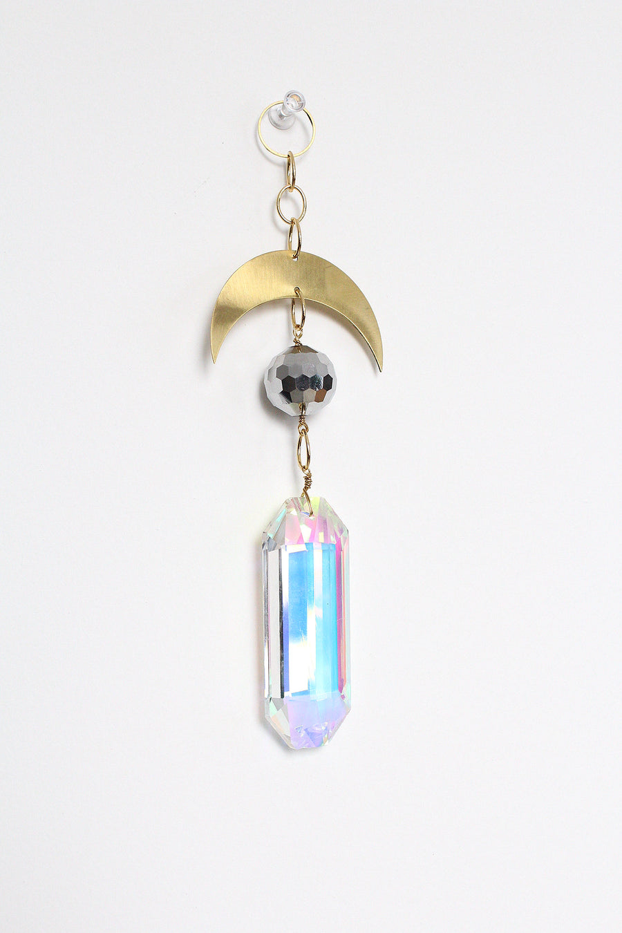 Aura Iridescent Sun Catcher | Crystal Brass Moon Wall Hanging Art | Christmas Ornament