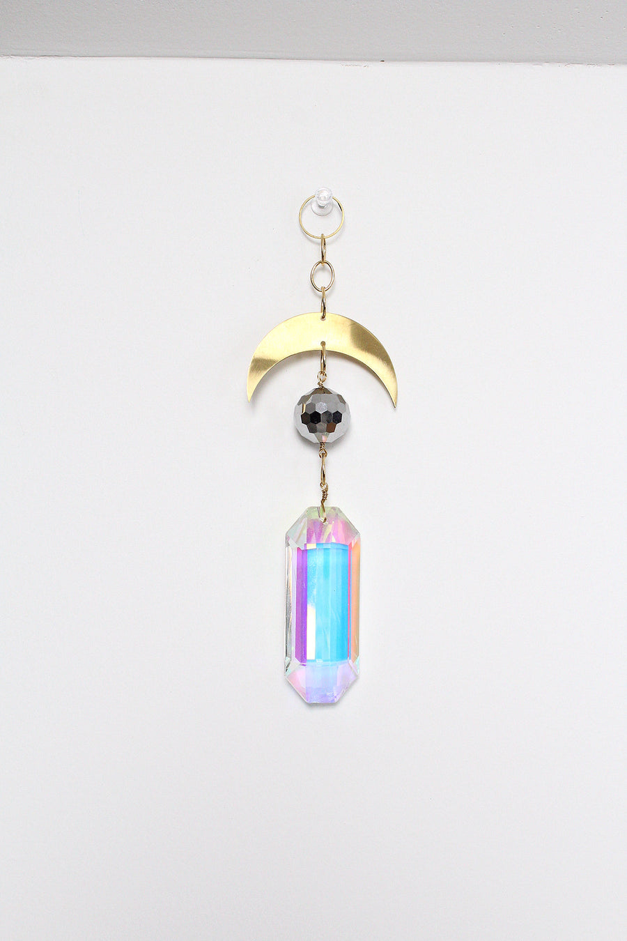 Aura Iridescent Sun Catcher | Crystal Brass Moon Wall Hanging Art | Christmas Ornament