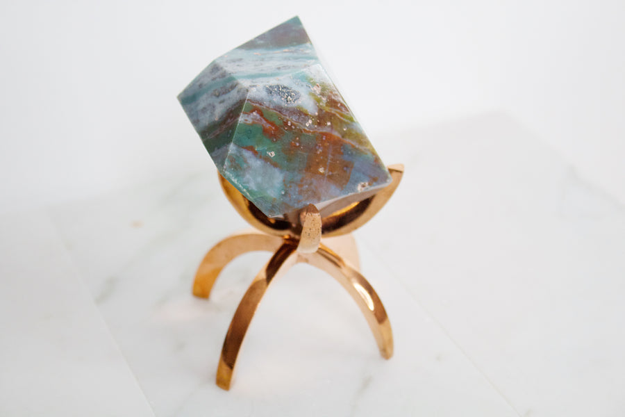 Ocean Jasper Crystal Mineral with Brass Display Stand | Natural Boho Decor