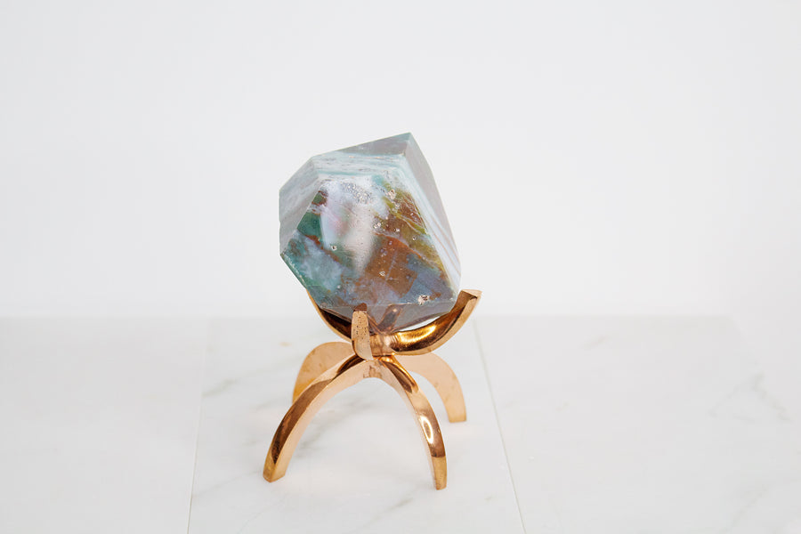 Ocean Jasper Crystal Mineral with Brass Display Stand | Natural Boho Decor