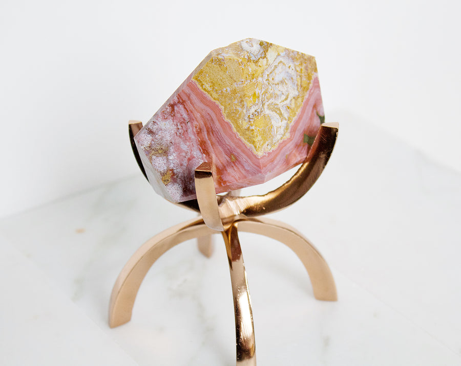 Ocean Jasper Crystal Mineral with Brass Display Stand | Natural Boho Decor