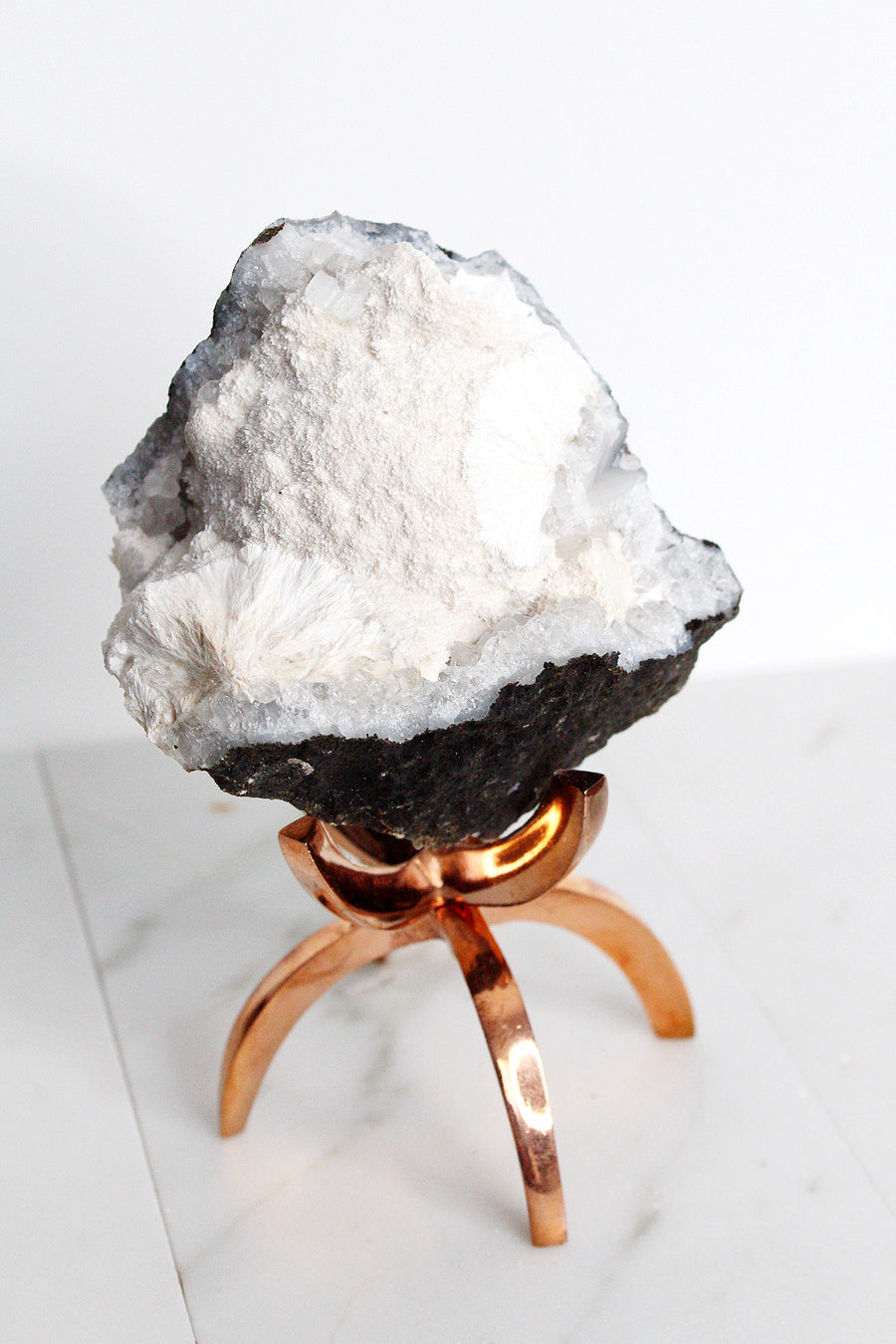 Mordenite Crystal Mineral on Brass Modern Claw Display Stand | Boho Decor