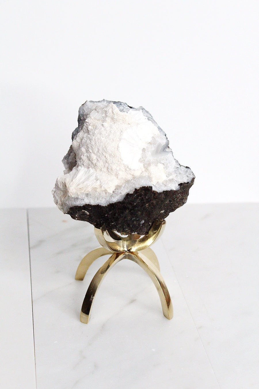 Mordenite Crystal Mineral on Brass Modern Claw Display Stand | Boho Decor