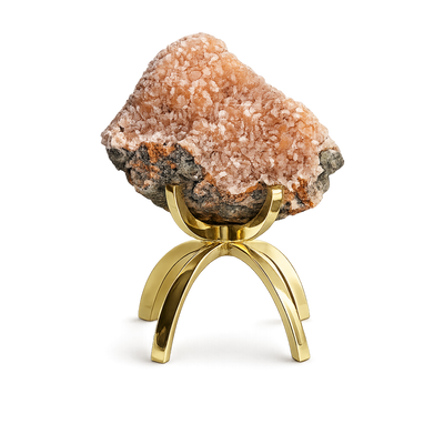 Heulandite & Pink Quartz Crystal on Brass Claw Stand – Unique Decor Accent