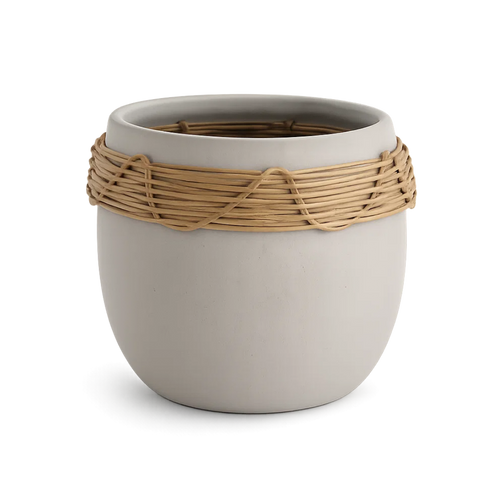 Ceramic Rattan Planter – Modern Minimalist Plant Pot for Indoor Decor