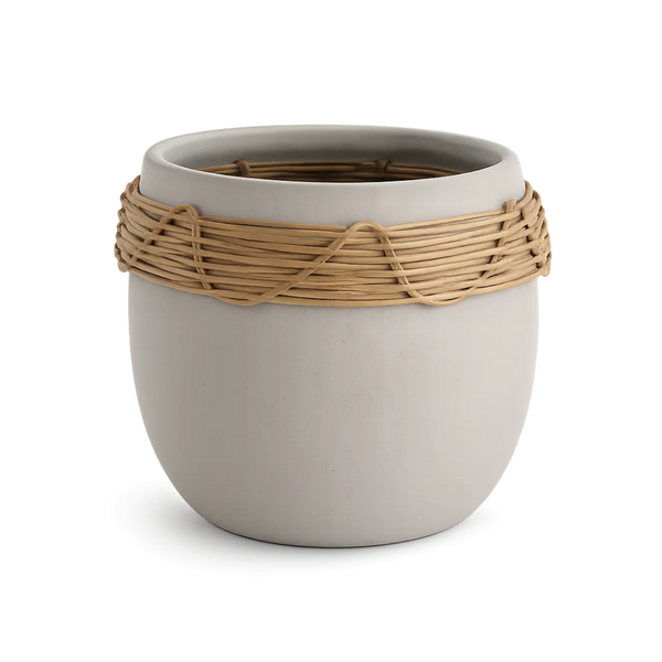 Ceramic Rattan Planter – Modern Minimalist Plant Pot for Indoor Decor
