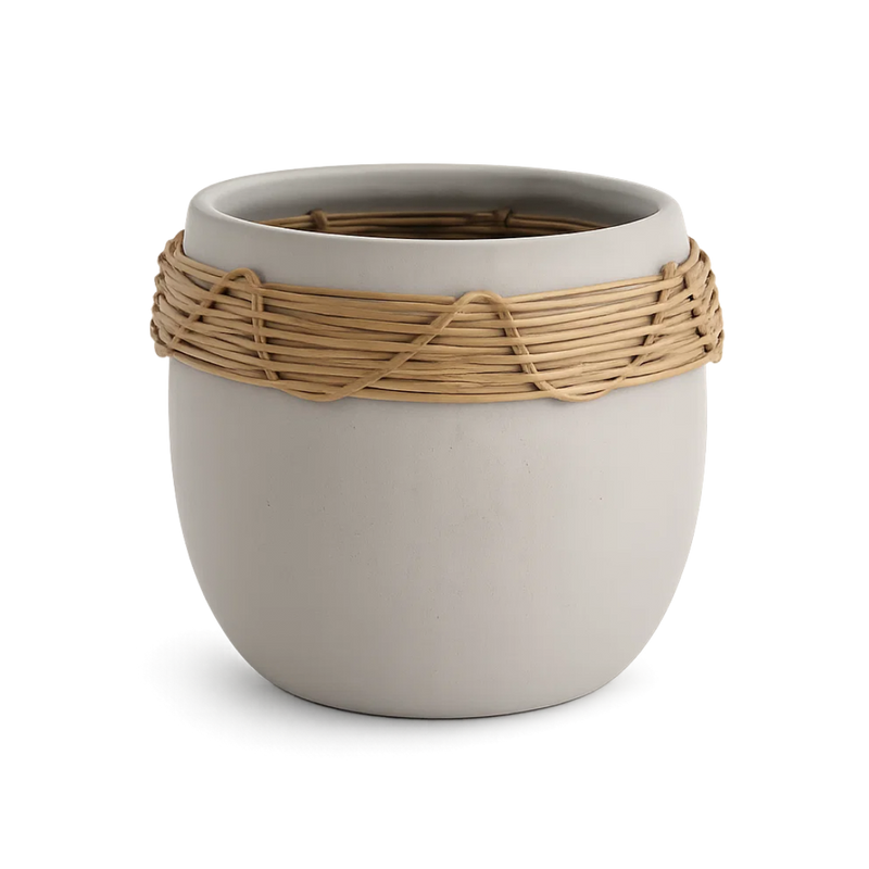 Ceramic Rattan Planter – Modern Minimalist Plant Pot for Indoor Decor