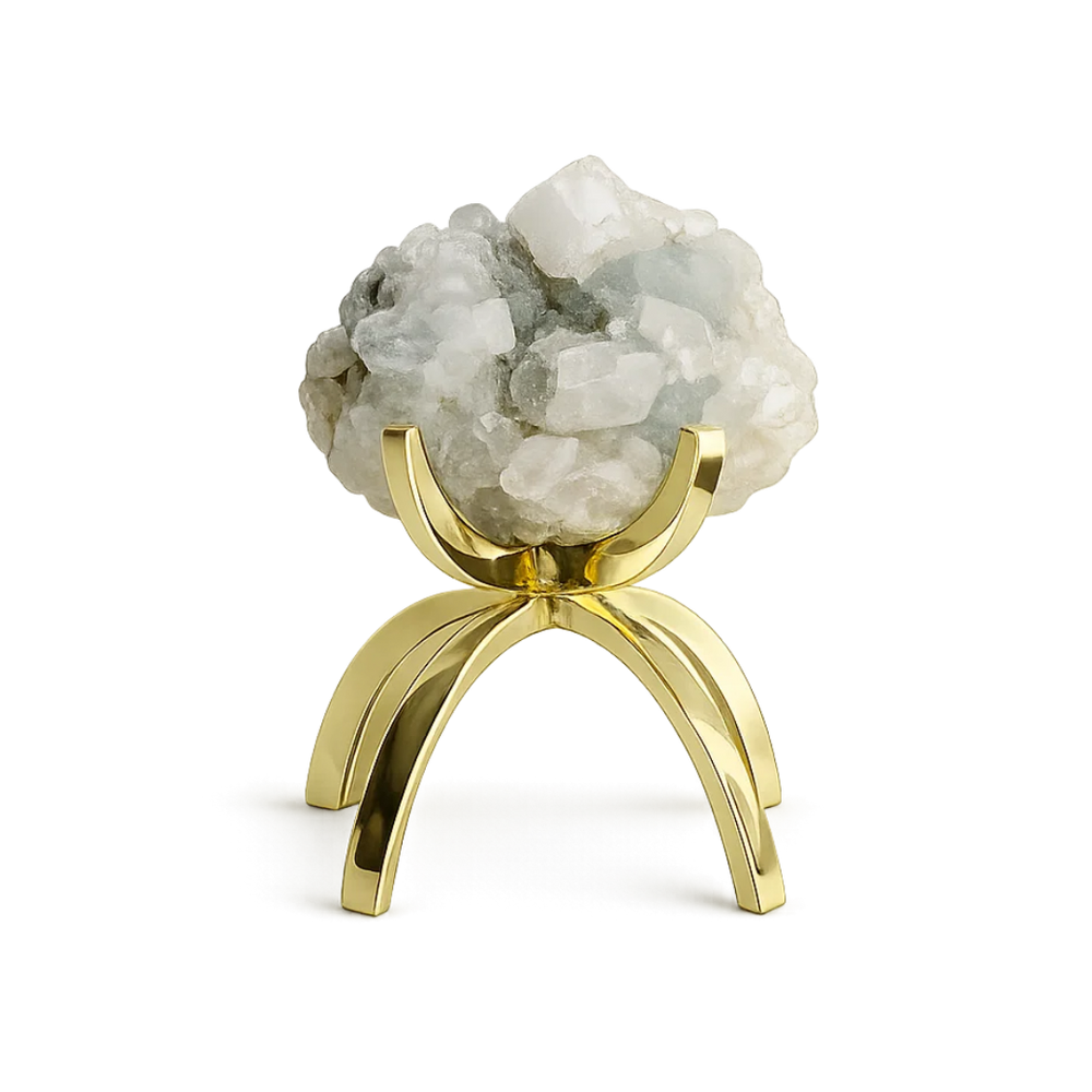 Green Apophyllite Quartz on Brass Claw Stand – Boho Geode Crystal Decor