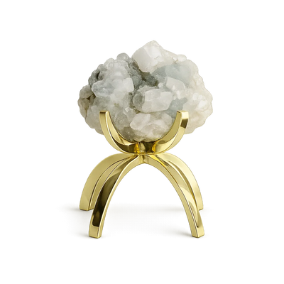 Green Apophyllite Quartz on Brass Claw Stand – Boho Geode Crystal Decor