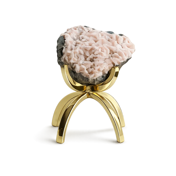 Heulandite & Pink Quartz Crystal on Brass Claw Stand – Unique Decor Accent