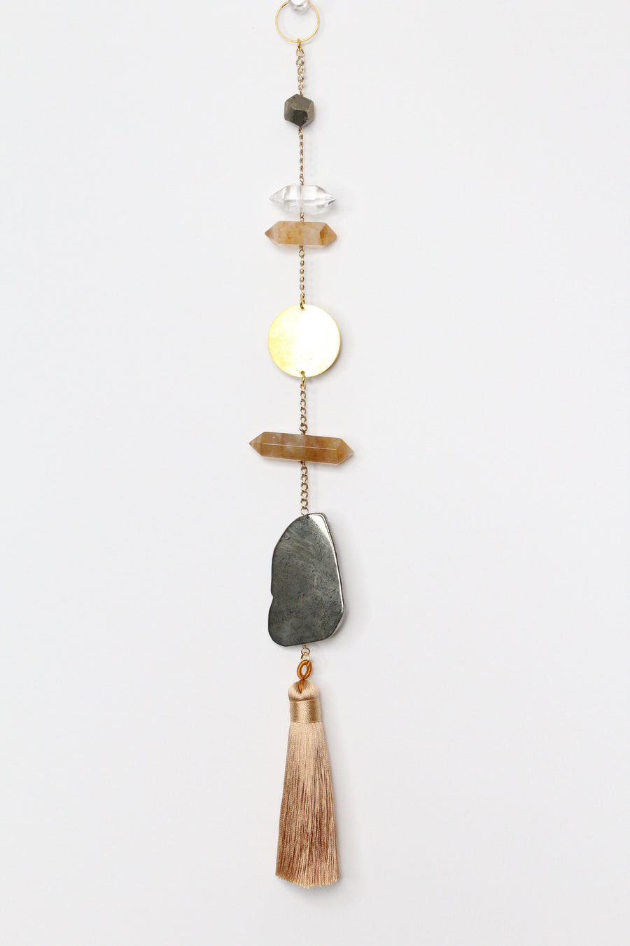 Sun Catcher Wall Art Crystal Brass Moon Wall Hanging Art Citrine Pyrite Clear Quartz