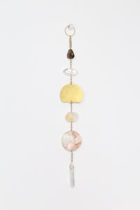 Crystal Sun Catcher Brass Moon Wall Art – Citrine, Smoky Quartz & Rose Jasper