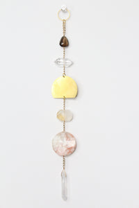 Crystal Sun Catcher Brass Moon Wall Art – Citrine, Smoky Quartz & Rose Jasper