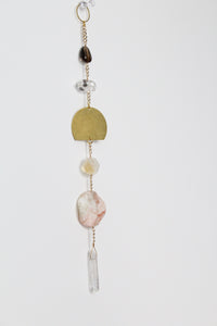 Crystal Sun Catcher Brass Moon Wall Art – Citrine, Smoky Quartz & Rose Jasper