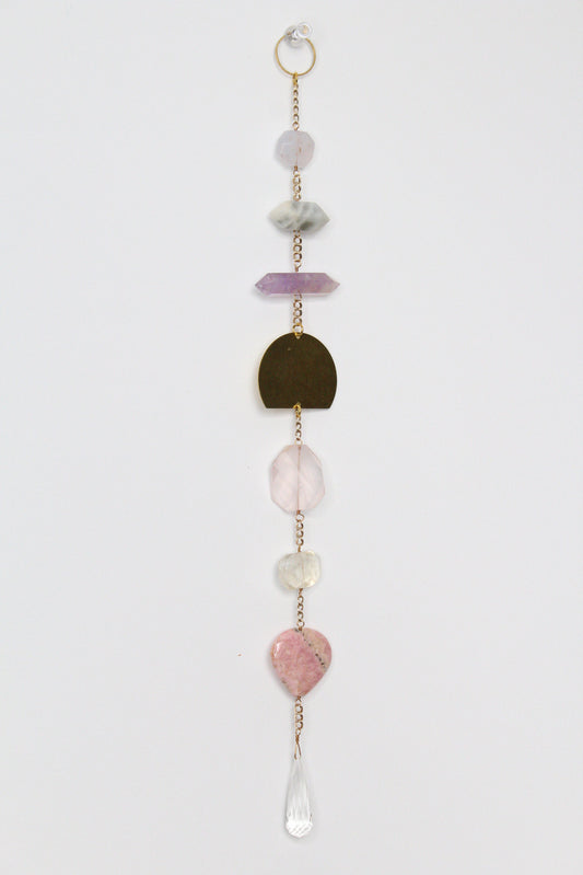 Calming Sun Catcher - Crystal Brass Moon Wall Hanging with Citrine & Quartz
