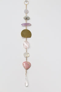 Calming Sun Catcher - Crystal Brass Moon Wall Hanging with Citrine & Quartz