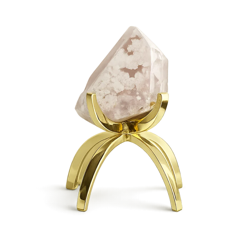 Pink Flower Agate Crystal on Brass Stand – Natural Boho Decor & Gift Idea