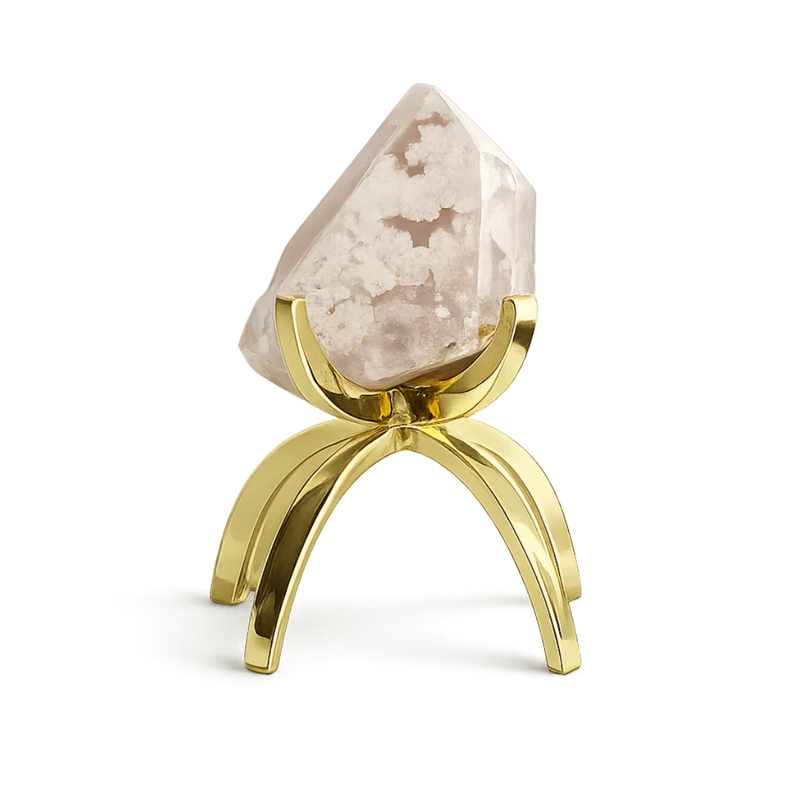 Pink Flower Agate Crystal on Brass Stand – Natural Boho Decor & Gift Idea