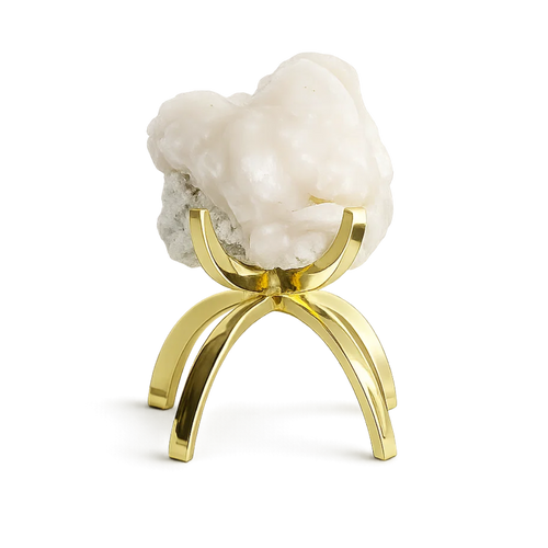 Pink Stilbite Quartz – Brass Claw Crystal Display