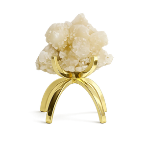 Stilbite & Pink Quartz Crystal on Brass Claw Stand – Unique Boho Decor Accent