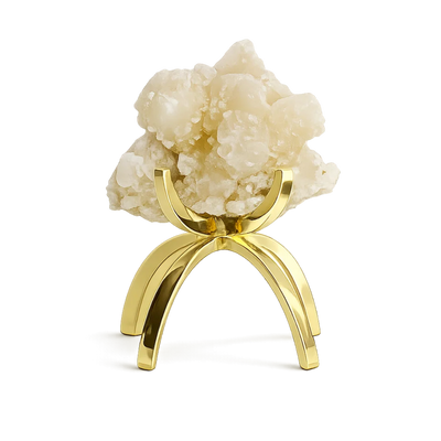 Stilbite & Pink Quartz Crystal on Brass Claw Stand – Unique Boho Decor Accent