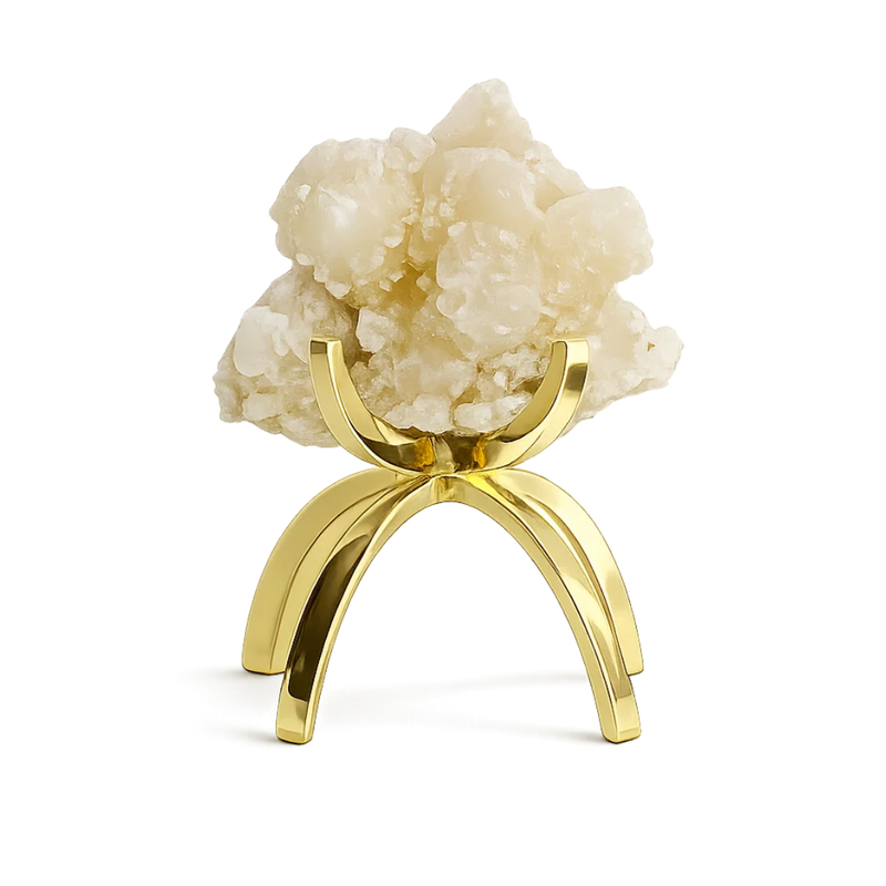 Stilbite & Pink Quartz Crystal on Brass Claw Stand – Unique Boho Decor Accent