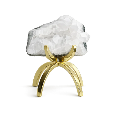 White Apophyllite Crystal on Brass Claw Stand – Modern Decor Accent