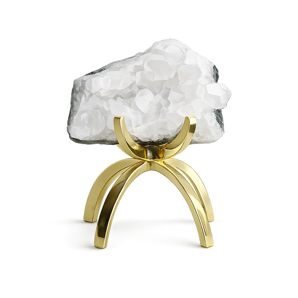 White Apophyllite Crystal on Brass Claw Stand – Modern Decor Accent