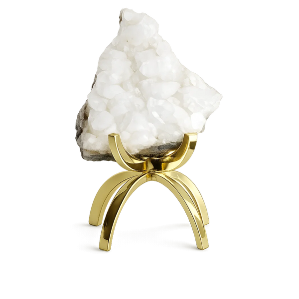 White Apophyllite Crystal on Brass Claw Stand – Modern Decor Accent