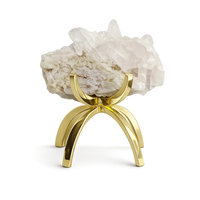 White Quartz & Blush Pink Stone on Brass Claw Stand – Modern Decor Accent