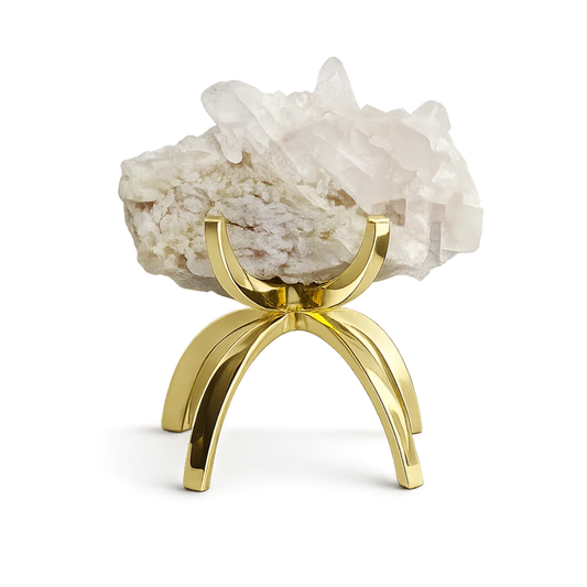 White Quartz & Blush Pink Stone on Brass Claw Stand – Modern Decor Accent