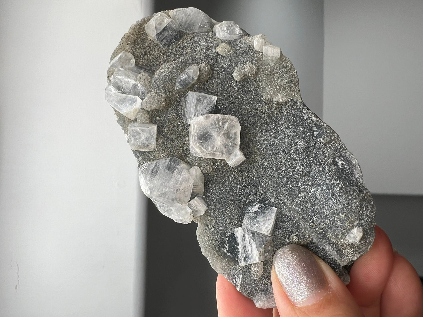 Raw White Apophyllite & Stilbite Quartz on Brass Claw Stand – Boho Crystal Decor