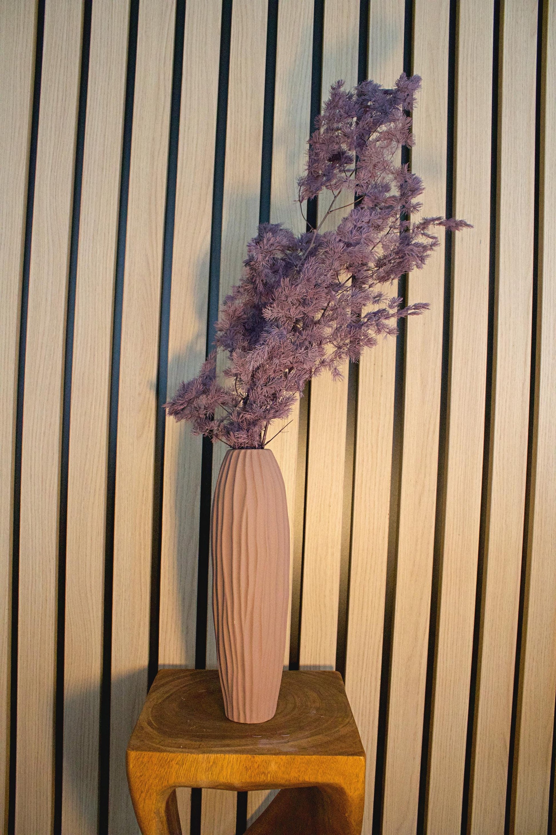 Purple Neutral Color Vase Muted Tone Tall Vase for Branches Brown Vase Floral Arrangement Rustic Vessel Ribbed Texture Wabi Sabi Aesthetic Modern Vase Floral Arrangement Organic Vessel Ribbed Texture Wabi Sabi Aesthetic