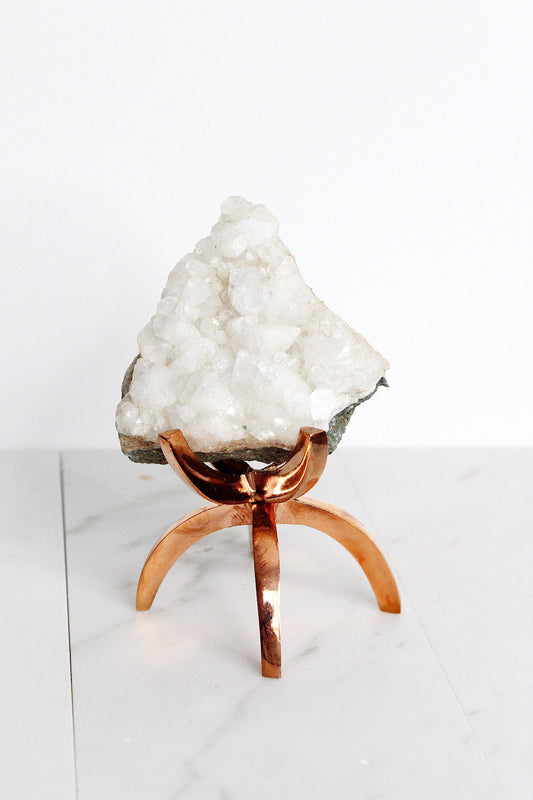 White Apophyllite Stone Modern Decor Accent with Brass Claw Display Stand Apophyllite Quartz Crystal Mineral on Brass Modern Claw Display