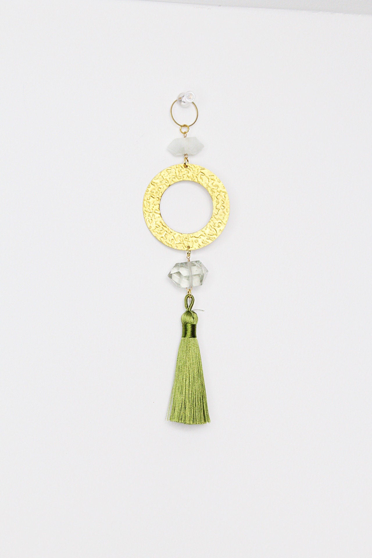 Green Amethyst Sun Catcher Crystal Brass Hoop Wall Hanging Art Green Tassel Wall Art Unique Brass Decor Accent Natural Gemstone Prasiolite