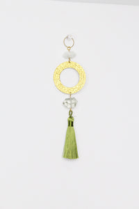 Green Amethyst Sun Catcher Crystal Brass Hoop Wall Hanging Art Green Tassel Wall Art Unique Brass Decor Accent Natural Gemstone Prasiolite