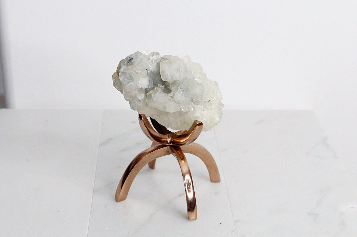 Green Crystal Apophyllite Quartz Stone Mineral on Brass Modern Claw Display Stand Boho Decor Geode Crystal Gift Raw Natural Freeform Crystal