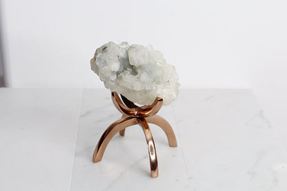 Green Crystal Apophyllite Quartz Stone Mineral on Brass Modern Claw Display Stand Boho Decor Geode Crystal Gift Raw Natural Freeform Crystal
