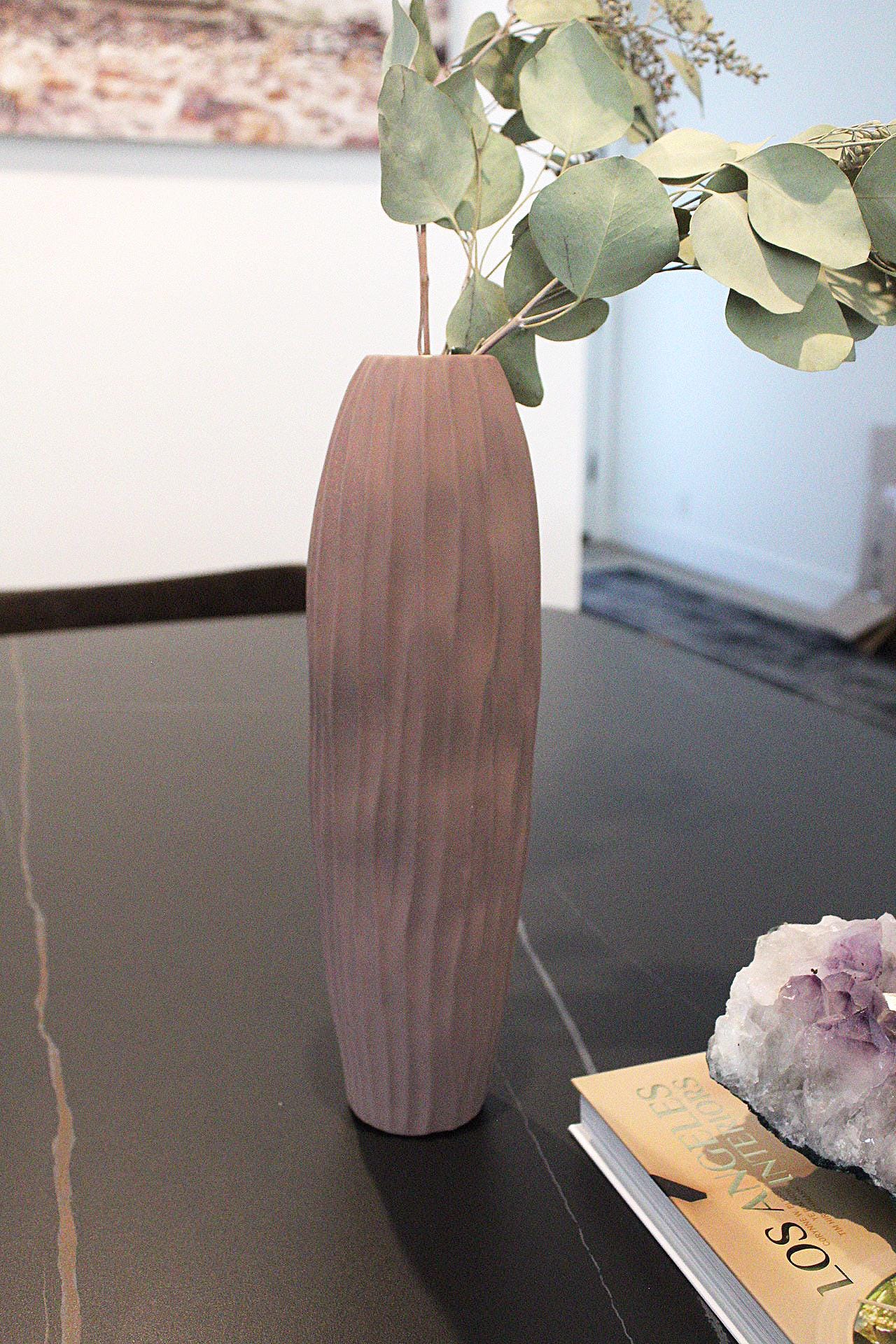 Purple Neutral Color Vase Muted Tone Tall Vase for Branches Brown Vase Floral Arrangement Rustic Vessel Ribbed Texture Wabi Sabi Aesthetic Modern Vase Floral Arrangement Organic Vessel Ribbed Texture Wabi Sabi