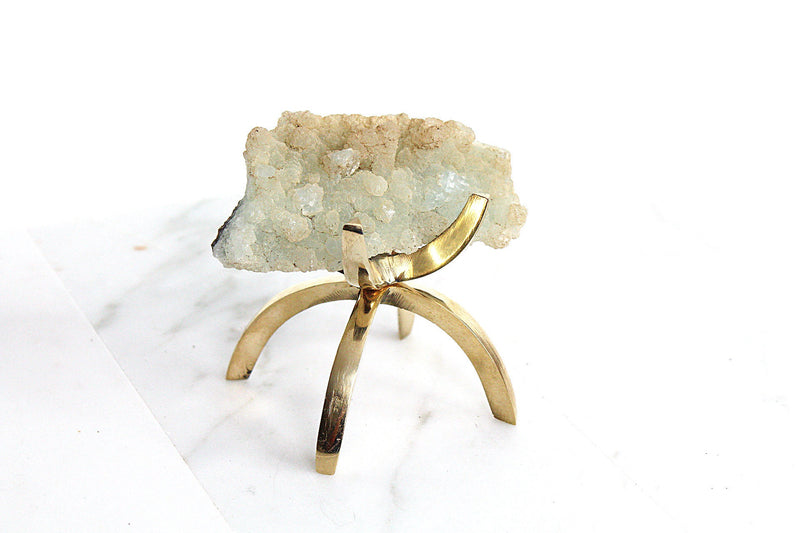 Raw Prehnite Quartz Crystal on Brass Claw Stand – Boho Home Decor Accent