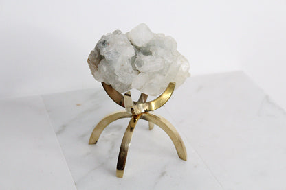 Green Crystal Apophyllite Quartz Stone Mineral on Brass Modern Claw Display Stand Boho Decor Geode Crystal Gift Raw Natural Freeform Crystal