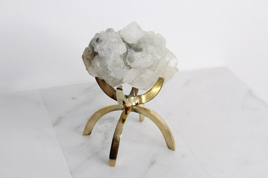 Green Crystal Apophyllite Quartz Stone Mineral on Brass Modern Claw Display Stand Boho Decor Geode Crystal Gift Raw Natural Freeform Crystal