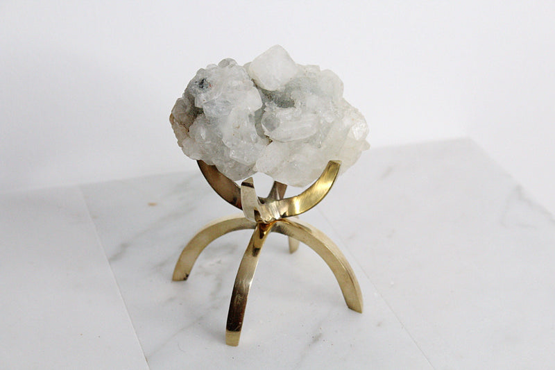 Green Crystal Apophyllite Quartz Stone Mineral on Brass Modern Claw Display Stand Boho Decor Geode Crystal Gift Raw Natural Freeform Crystal