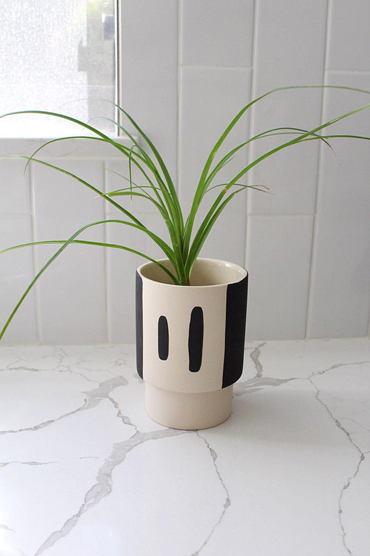 Ceramic Planter Modern Planter Minimalist Planter Black Beige Planter Succulent Planter Small Indoor Planter Desk Decor Office Desk Accessory Home Decor Table Decor Shelf Decor Windowsill Decor Plant Lover Gift Minimalist Gift Housewarming