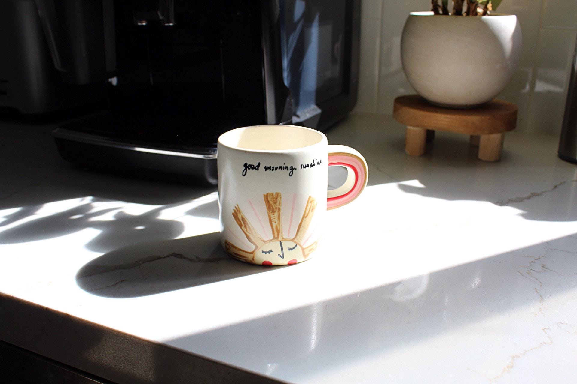 Funny Coffee Mug Morning Sunshine Design Birthday Gift For Friend Ceramic Cup Rainbow Handle Collection Coffee Lover Present Cheerful Daily Brew Essential Encouragement Message Beautiful Glazed Construction Unique Morning Motivation