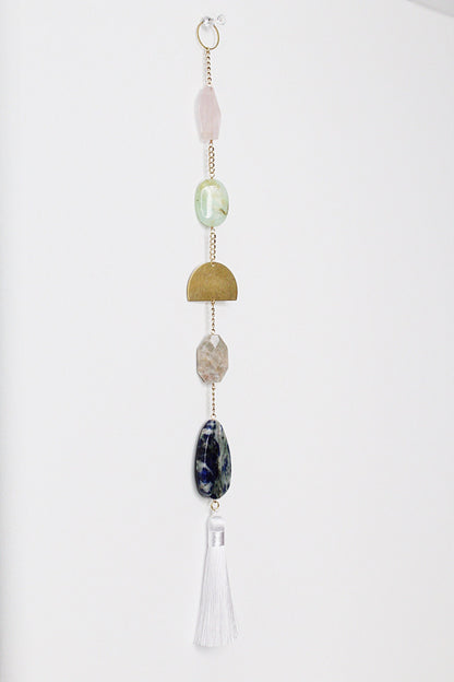 Sun Catcher Crystal Brass Moon Wall Hanging Art with Real Natural Stone Light Catcher Moonstone Rose Quartz Lapis Lazuli Crystal Brass Moon
