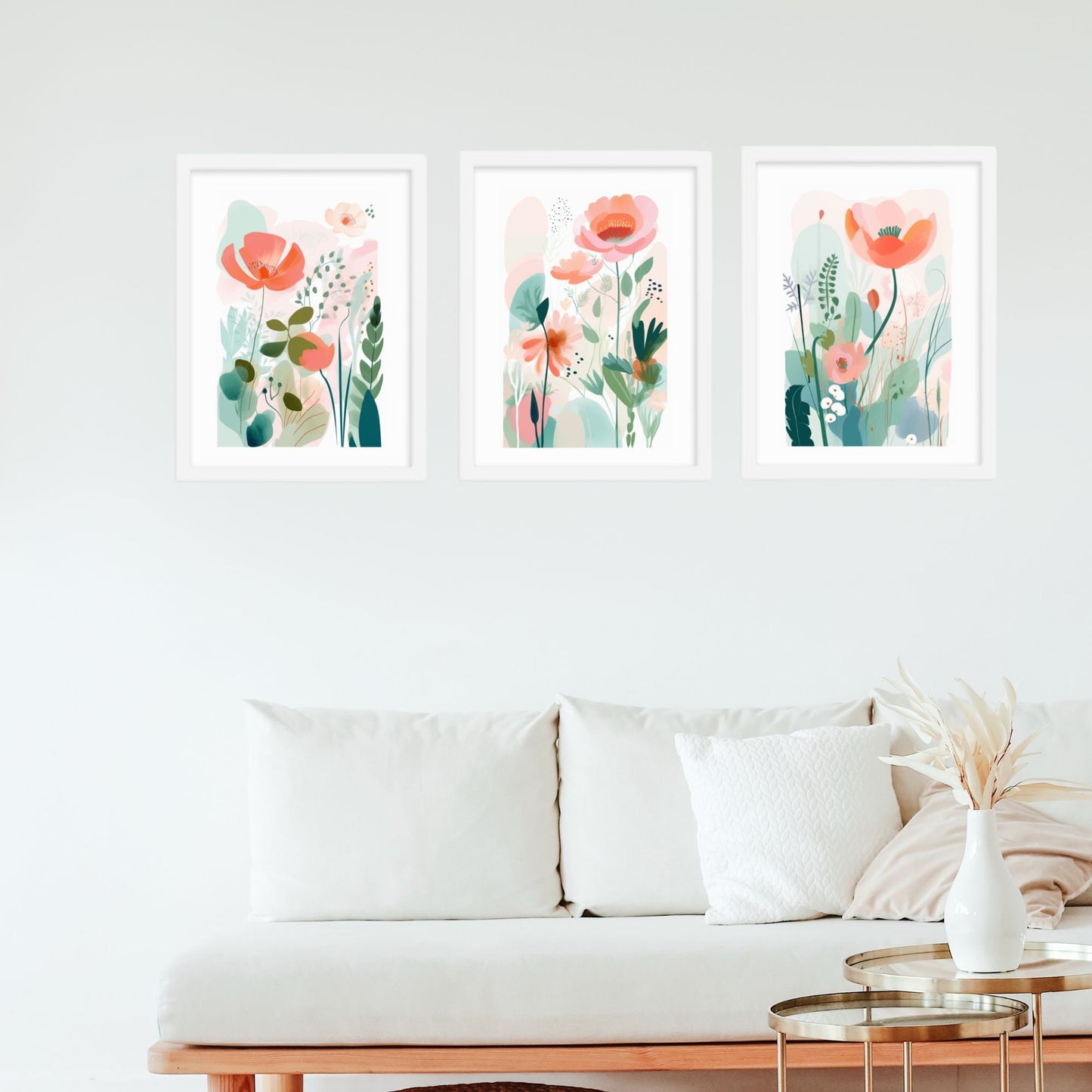 Floral Prints for Nursery Watercolor Art Prints Pastel Nursery Decor Abstract Floral Illustrations Poppy Artwork Coral Mint Blush Pink Baby Room Decor