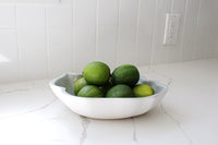 Modern Serving Bowl Ceramic Stoneware White Shell Design Blue Interior Accent Piece Coastal Kitchen Collection Contemporary Home Decor Elegant Dining Essential Beautiful Display Piece Matte Exterior Finish Premium Quality Construction